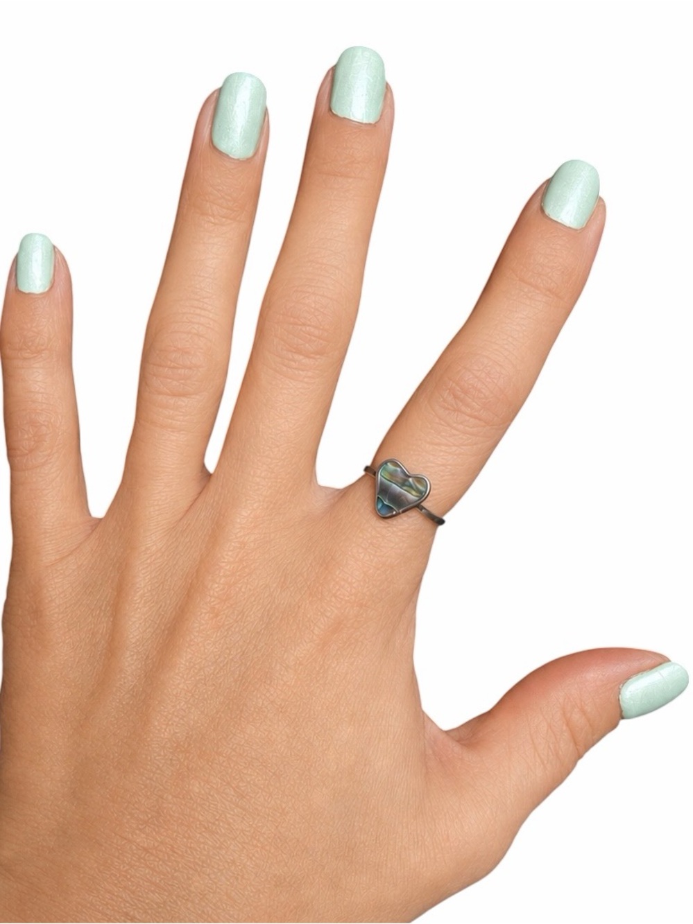 Silver-tone Iridescent Abalone/Paua Shell Inlay Heart Dainty Ring Coastal Boho